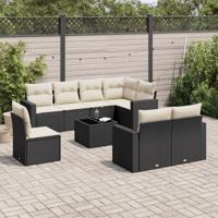9-delige Loungeset met kussens poly rattan zwart - thumbnail