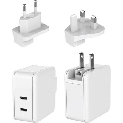 Dehner Elektronik XYPD65CC-ZUZ GaN US foldable with Plug-Set EU/UK white 2xUSB-C AC/DC desktop- en stekkernetvoeding 65 W USB-C USB PD 3.0 Wit Thuis, Binnen