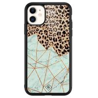 iPhone 11 glazen hardcase - Luipaard marmer mint - thumbnail