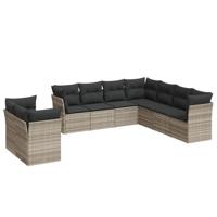 9-delige Loungeset met kussens poly rattan lichtgrijs - thumbnail