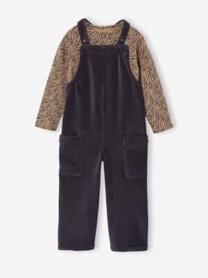 Meisjesset met t-shirt en salopet fluweel / velours antraciet