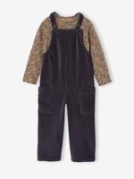 Meisjesset met t-shirt en salopet fluweel / velours antraciet - thumbnail