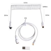 Keychron Aangepaste opgerolde Aviatorkabel, wit, 5-pins (GX12) afneembare metalen connector, USB-C naar USB-C met USB-A-adapter, duurzame gevlochten kabel voor mechanische toetsenborden, opladen en - thumbnail