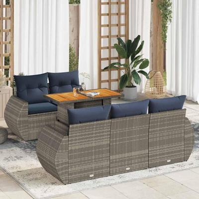 6-delige Loungeset met kussens poly rattan grijs