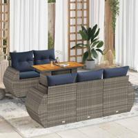 6-delige Loungeset met kussens poly rattan grijs - thumbnail