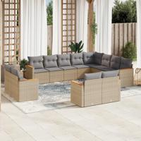 12-delige Loungeset met kussens poly rattan gemengd beige - thumbnail