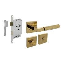 Set toiletslot 63/8mm wit met deurkruk Baustil op rozet 55x55mm en WC-sluiting PVD messingkleur - thumbnail