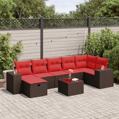 8-delige Loungeset met kussens poly rattan bruin