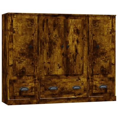 Hoge kasten 3 st bewerkt hout gerookt eikenkleurig