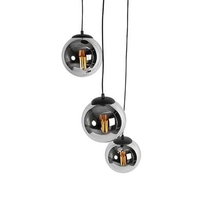 QAZQA Smart hanglamp zwart met smoke glas 3-lichts incl. Wifi ST64 - QAZQA Smart hanglamp zwart met smoke glas 3-lichts incl. Wifi ST64 -