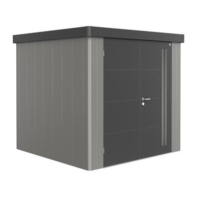 Metalen berging Neo - Enkele deur - Kwartsgrijs/donkergrijs - 1A (180x180 cm) Metalen berging Neo - Enkele deur - Kwartsgrijs/donkergrijs - 1A (180x180 cm)