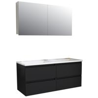Badkamermeubel BWS Pepper Wastafel Acryl Incl Spiegelkast 2 Deurs Zonder Krg 120x55x46 cm Mat Zwart - thumbnail