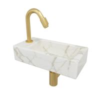 Wiesbaden Mini-Rhea Links fonteinset 36x18x9cm Carrara marmerlook wit incl. victoria luxe fonteinkraan geborsteld messing 32.5496 - 22.5730 - 32.3537 - SW696218 - 33.4459 - thumbnail