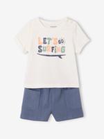 T-shirt met print + korte broek voor baby indigoblauw - thumbnail