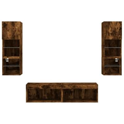 6-delige tv-wandmeubelset met LED bewerkt hout gerookt eiken
