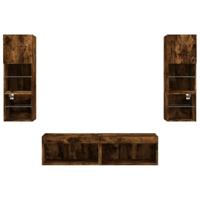 6-delige tv-wandmeubelset met LED bewerkt hout gerookt eiken - thumbnail