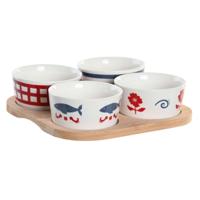 Set voor voorgerechtjes DKD Home Decor 19,7 x 19,7 x 1 cm Natuurlijk Rood Blauw Wit Keramiek Mediterrane Huizen - thumbnail