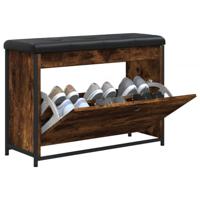 Schoenenbankje met klaplade 82x32x56 cm gerookt eikenkleurig - thumbnail