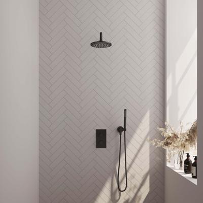 Inbouw Regendouche Set Brauer Black Edition Wanduitloop Ronde Hoofddouche 30 cm Met Glijstang en Handdouche 3 Standen Mat Zwart