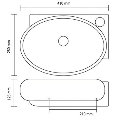 Wastafel met kraangat en overloop rond keramiek zwart Wastafel met kraangat en overloop rond keramiek zwart