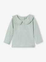 Baby T-shirt met lange mouwen en claudinekraag blauwgroen - thumbnail