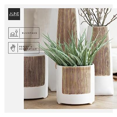J-Line bloempot Ibiza Rond - keramiek - wit|bruin - small - Ø 12 cm