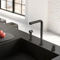 Keukenmengkraan Hotbath Fellow 3-gats Draaibare Uitloop en Uitneembare Handdouche Mat Zwart - thumbnail