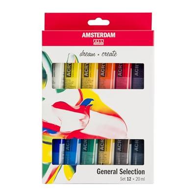 Amsterdam acrylverf tube van 20 ml, etui van 12 stuks in geassorteerde kleuren Amsterdam acrylverf tube van 20 ml, etui van 12 stuks in geassorteerde kleuren
