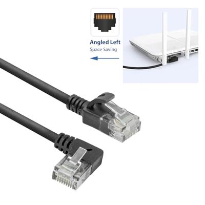 ACT Zwarte 1 meter U/UTP CAT6A LSZH slimline patchkabel met RJ45 connectoren. recht naar 90° haaks - thumbnail