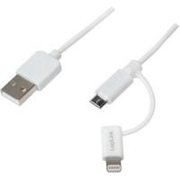 LogiLink CU0118 USB-kabel USB 2.0 USB-A stekker, USB-micro-B stekker, Apple Lightning stekker 1.00 m Wit - thumbnail