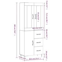 Hoge kast 69,5x34x180 cm bewerkt hout grijs sonoma eikenkleurig - thumbnail