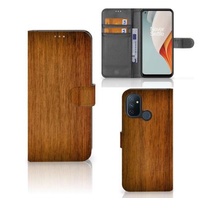 OnePlus Nord N100 | Book Style Case | Donker Hout OnePlus Nord N100 | Book Style Case | Donker Hout
