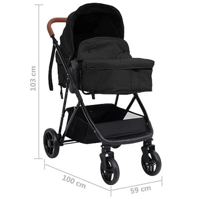 VidaXL Kinderwagen 3-in-1 staal antracietkleurig en zwart