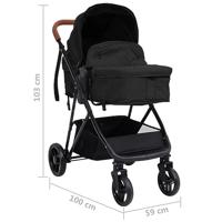 Kinderwagen 3-in-1 staal antracietkleurig en zwart - thumbnail