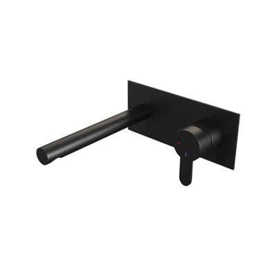 Brauer Black Edition Wastafelmengkraan inbouw - rechte uitloop links - hendel plat smal - afdekplaat - model D 1 - mat zwart 5-S-004-S4