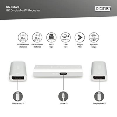 Digitus DS-55524 DisplayPort Adapter [1x DisplayPort bus - 1x DisplayPort bus] Zilver 4K UHD