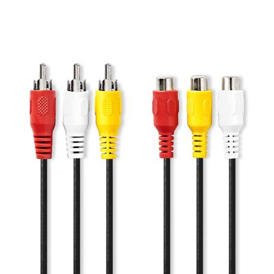 Composiet Videokabel | 3x RCA Male - 3x RCA Female | 5,0 m | Zwart