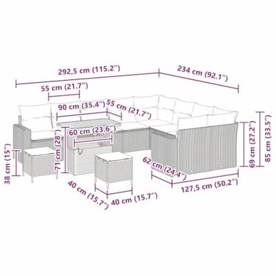 Tuinbankenset 12 pcs Beige poly rattan