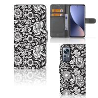 Xiaomi 12 | 12X Hoesje Black Flowers - thumbnail