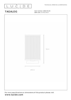 Lucide TAGALOG - Tafellamp - Ø 15 cm - 1xE27 - Zwart