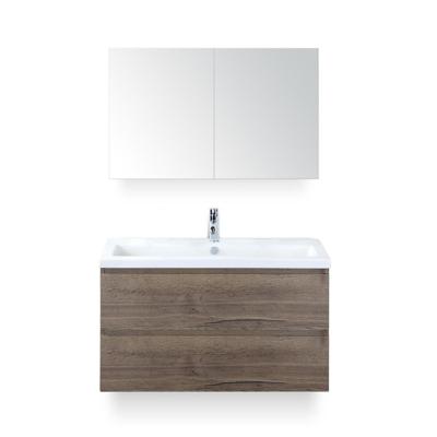 Vogue Badmeubelset 100 cm - Greeplijst in kleur - Tabacco - Keramische Wastafel Wit 1 kraangat - met Spiegelkast