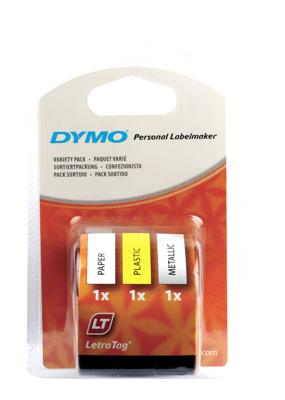 Labeltape dymo letratag 12mm assorti 3 stuks