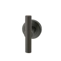 Hardbrass Deurkruk T-model Mila op rond rozet - PVD gun metal - thumbnail
