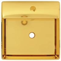 VidaXL Wastafel met overloop 41x41x15 cm keramiek goudkleurig - thumbnail