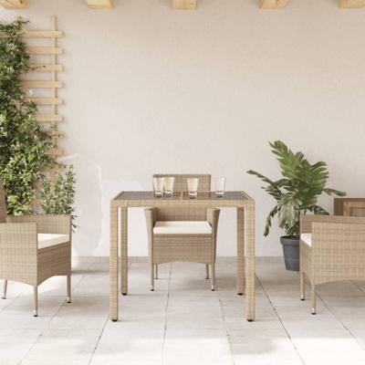 Tuintafel met glazen blad 90x90x75 cm poly rattan beige - thumbnail