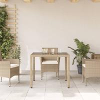 Tuintafel met glazen blad 90x90x75 cm poly rattan beige - thumbnail