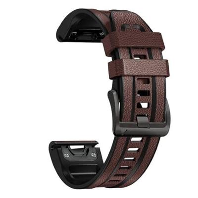By Qubix - leer + siliconen bandje - Donkerbruin - Compatible met Garmin Fenix 8-51mm - Compatible Garmin bandje