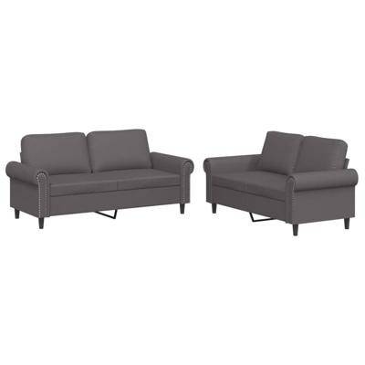 2-delige Loungeset met kussens kunstleer grijs - thumbnail