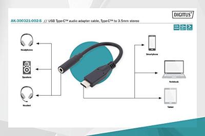Digitus Audio Adapterkabel [1x USB-C stekker - 1x Jackplug female 3,5 mm] AK-300321-002-S 20.00 cm Flexibel