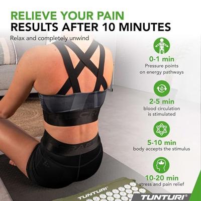 Tunturi Spijkermat met kussen - Acupressuur - Meditatie Mat - Acupunctuur Set - 68x42x2 cm - Legergroen